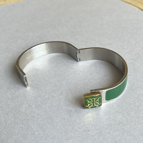 Rustic Cuff Enamel Green and Stainless Hinged Logo Bracelet - Picture 5 of 5